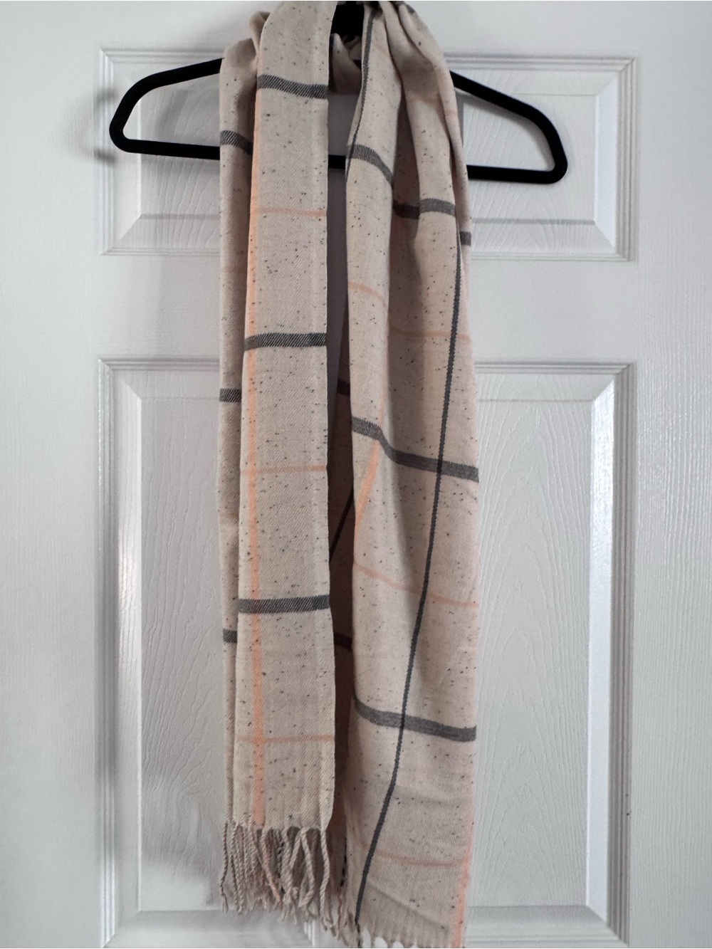 Universal Thread Beige Plaid Scarf with Peach Stripes
